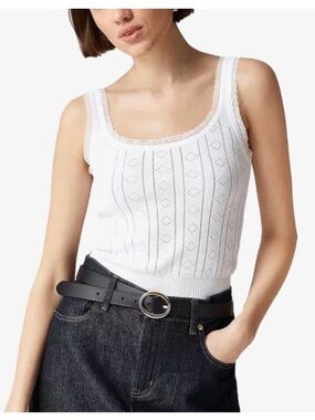 J. Crew White Lace-Trim Knit Tank Top